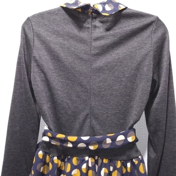 Lady JESSY B Retro Style Geometric DRESS Gray Cream Yellow Navy Sash Belt NWOT - Picture 10 of 12
